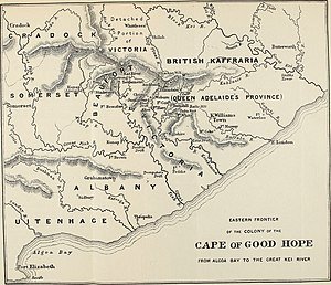 'n Ou kaart waarop Brits-Kaffrarië aangedui is.